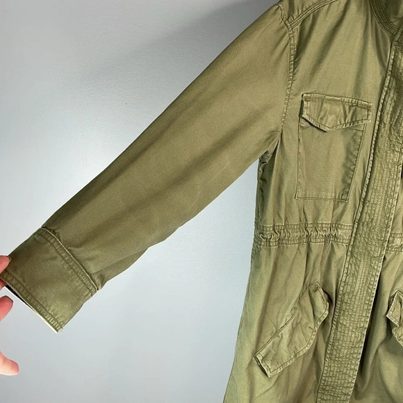GAP Olive Green Canvas Long Field Utility Jacket Drawstring Zip Snap Army S - Picture 4 of 14